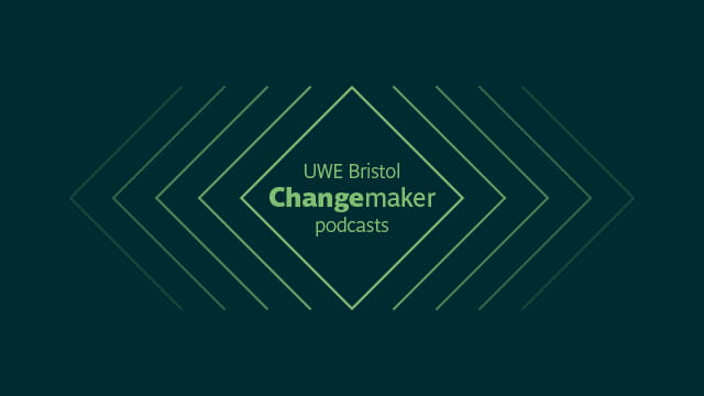 Changemaker podcast graphic light green on dark green